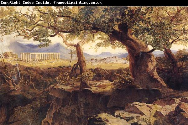 Lear, Edward The Temple of Bassae or Phigaleia,in Arcadia from the Oakwoods of Mount Cotylium.The Hills of Sparta,Ithome and Navarino in the Distance